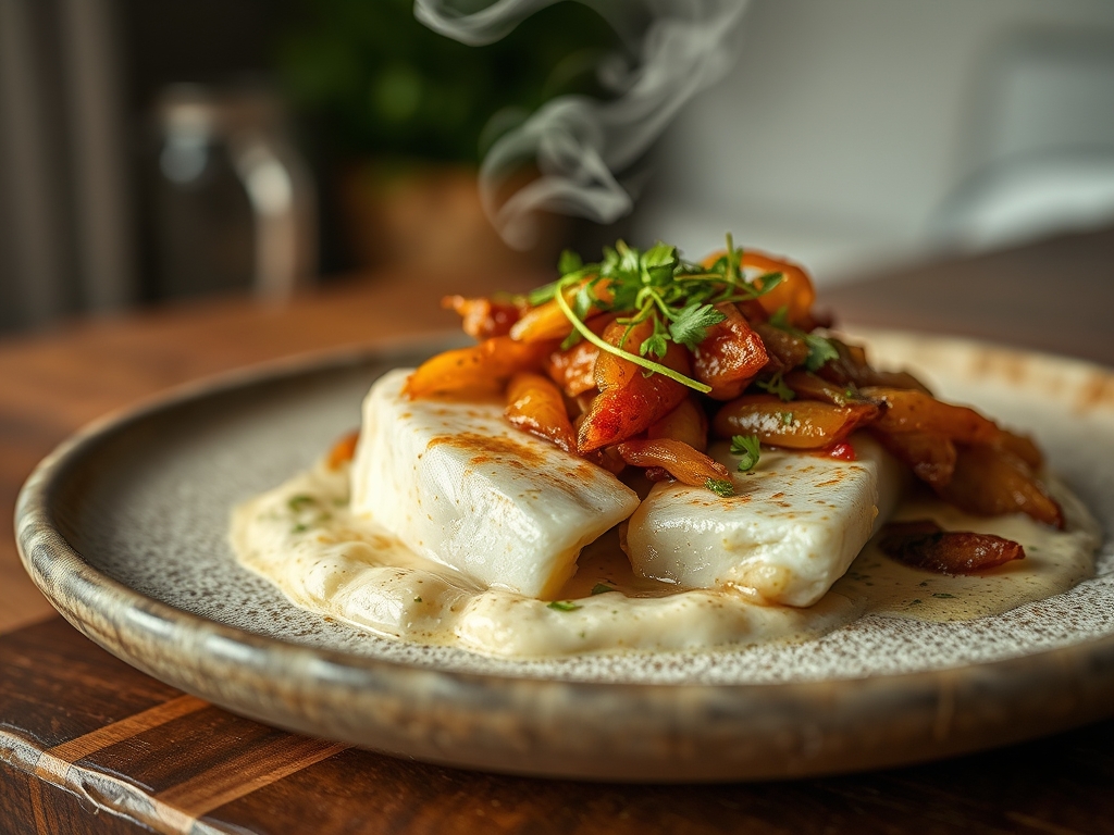 Bacalhau à minhota com cebolada rústica