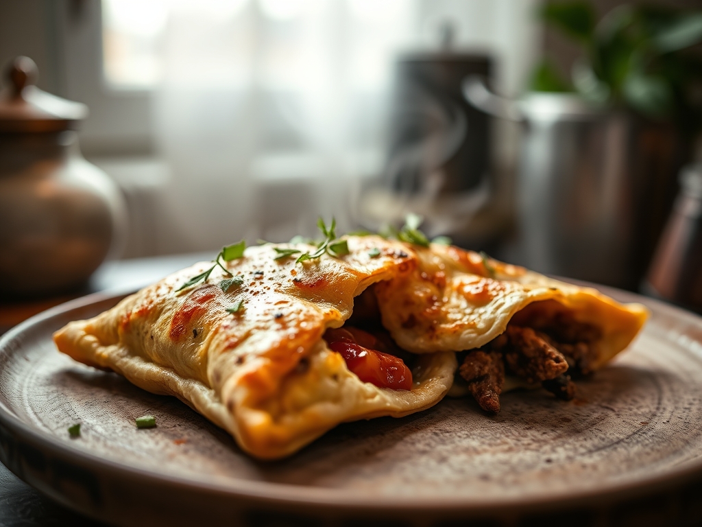 Calzone de carne e queijo ao forno