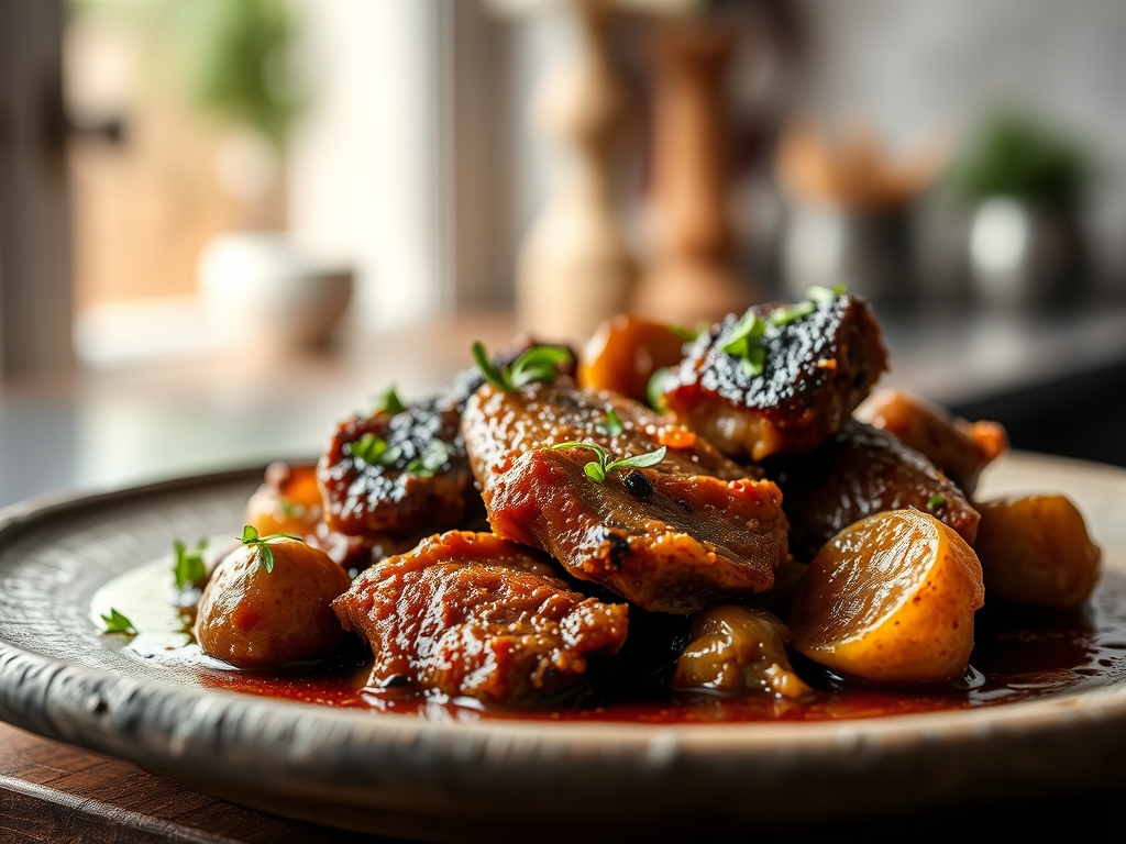 Carne de porco à alentejana rústica