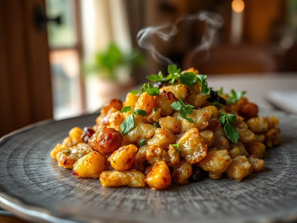 Migas de pão com alho e coentros