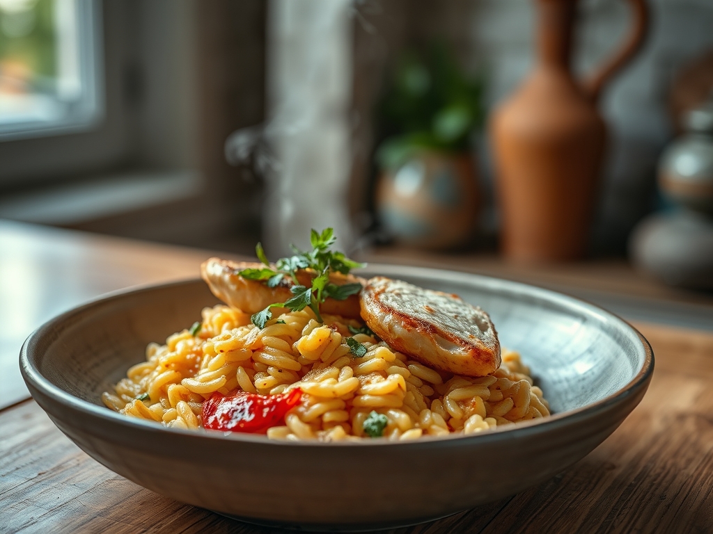 Risoto de sobras de frango e chouriço