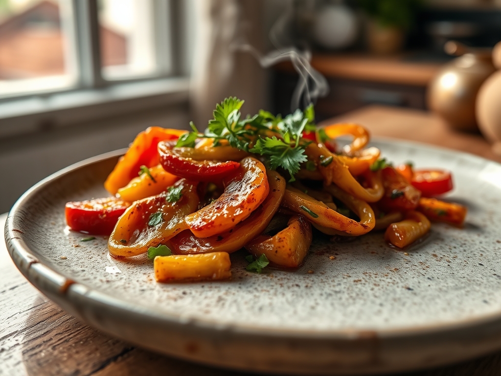 Salada de pimentos e cebola na brasa